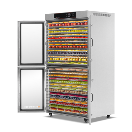 Benchfoods 2 Zone 28 Tray commercial dehydrator loaded with dried fruit